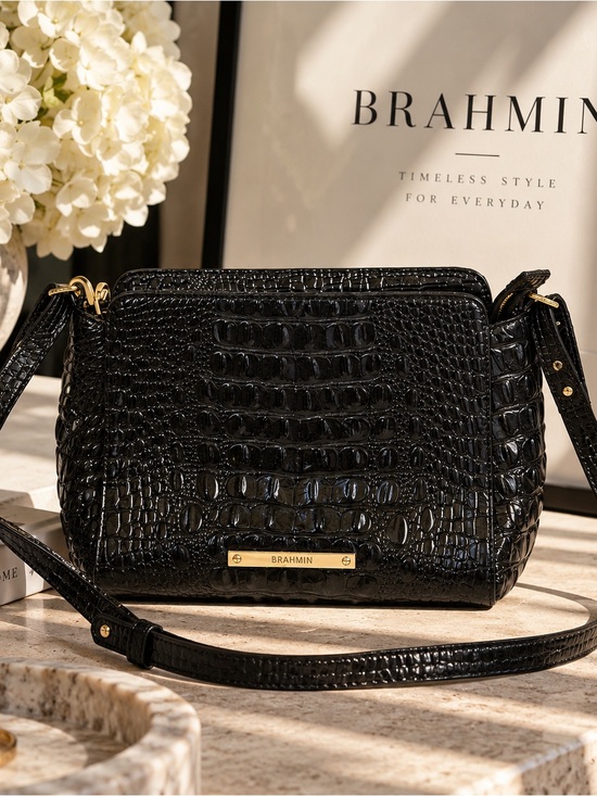 Brahmin Handbags - Brahmin Black Croc Embossed Leather Crossbody Bag